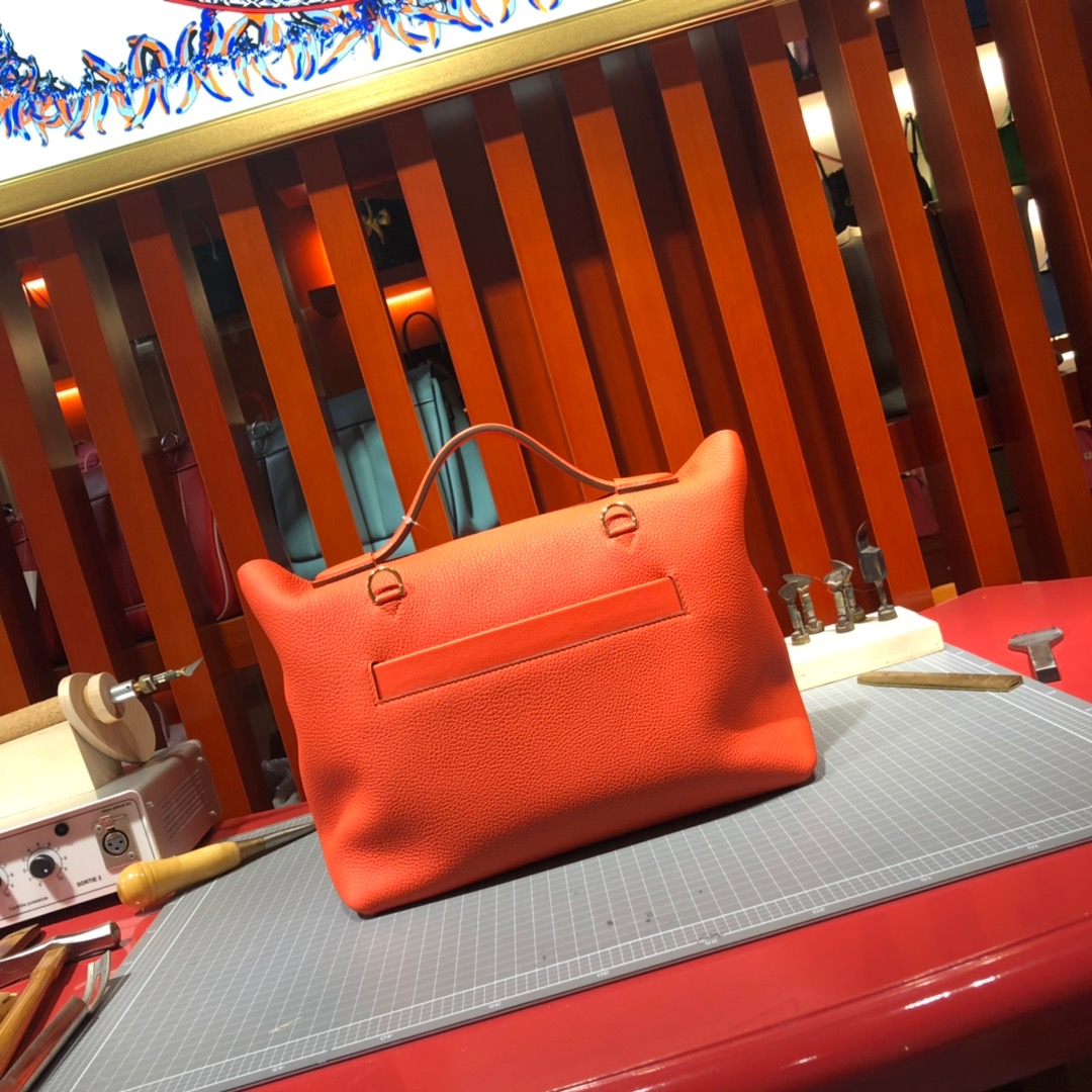 爱马仕凯莉包价格 Hermes Kelly24-24 火焰橙进口Togo小牛皮凯莉包29CM 银扣