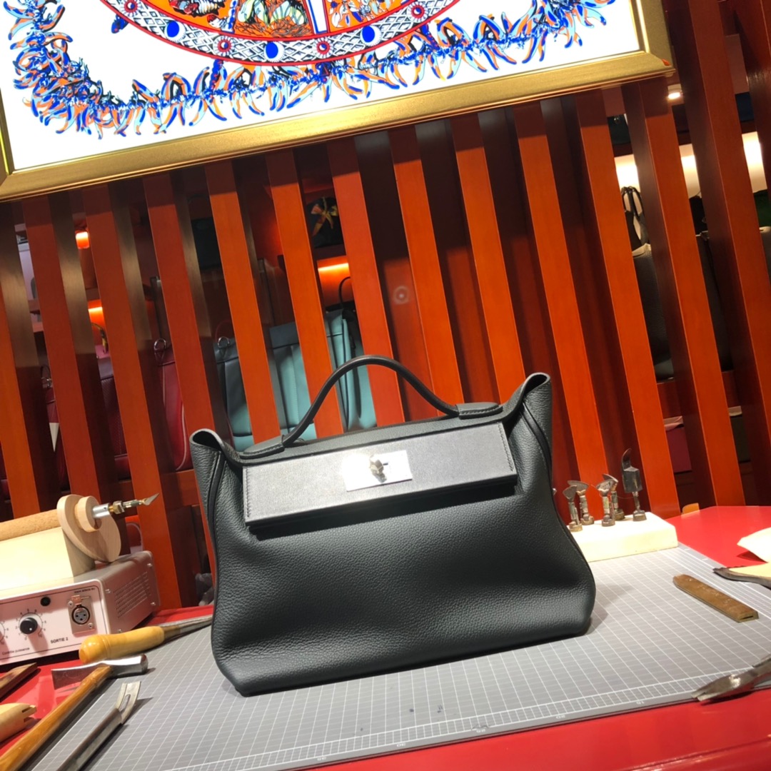 爱马仕女包定制 Hermes Kelly24-24 29CM石墨灰法国Togo牛皮新款凯莉包 银扣