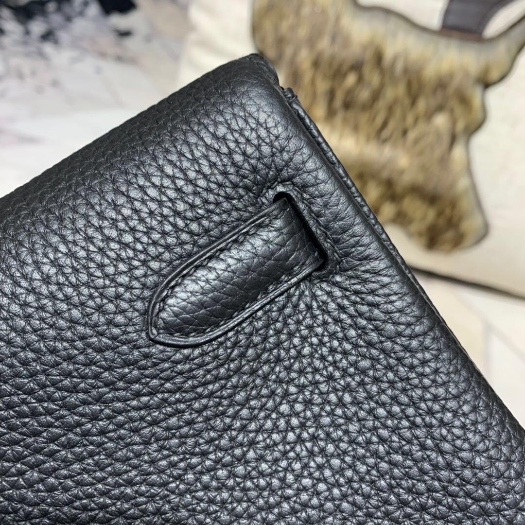 纯手工缝制 Hermes Kelly ado 爱马仕黑色Togo牛皮双肩背包20CM 银扣