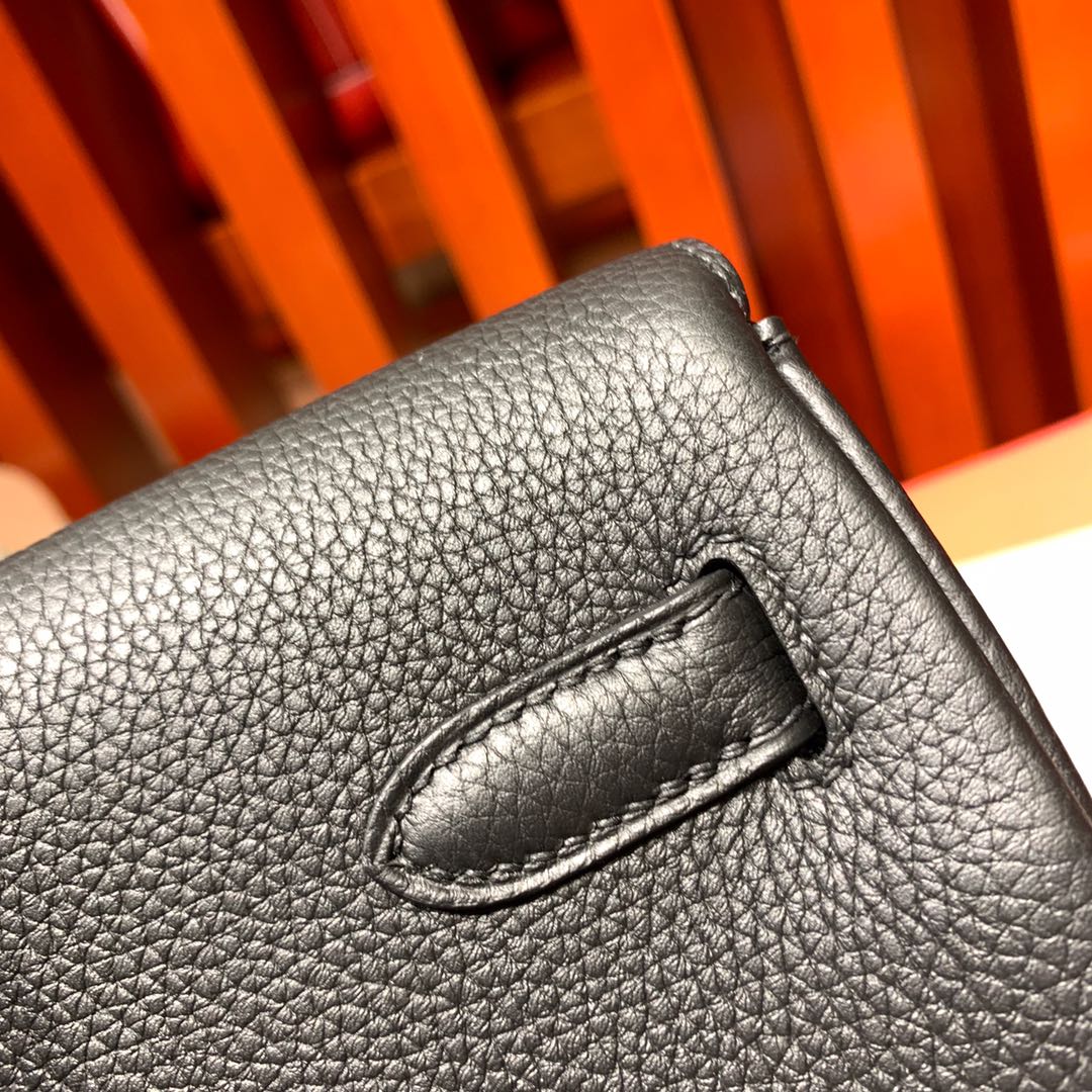 爱马仕新款女包 Hermes Kelly ado20CM 黑色进口Togo皮双肩包后背包 银扣