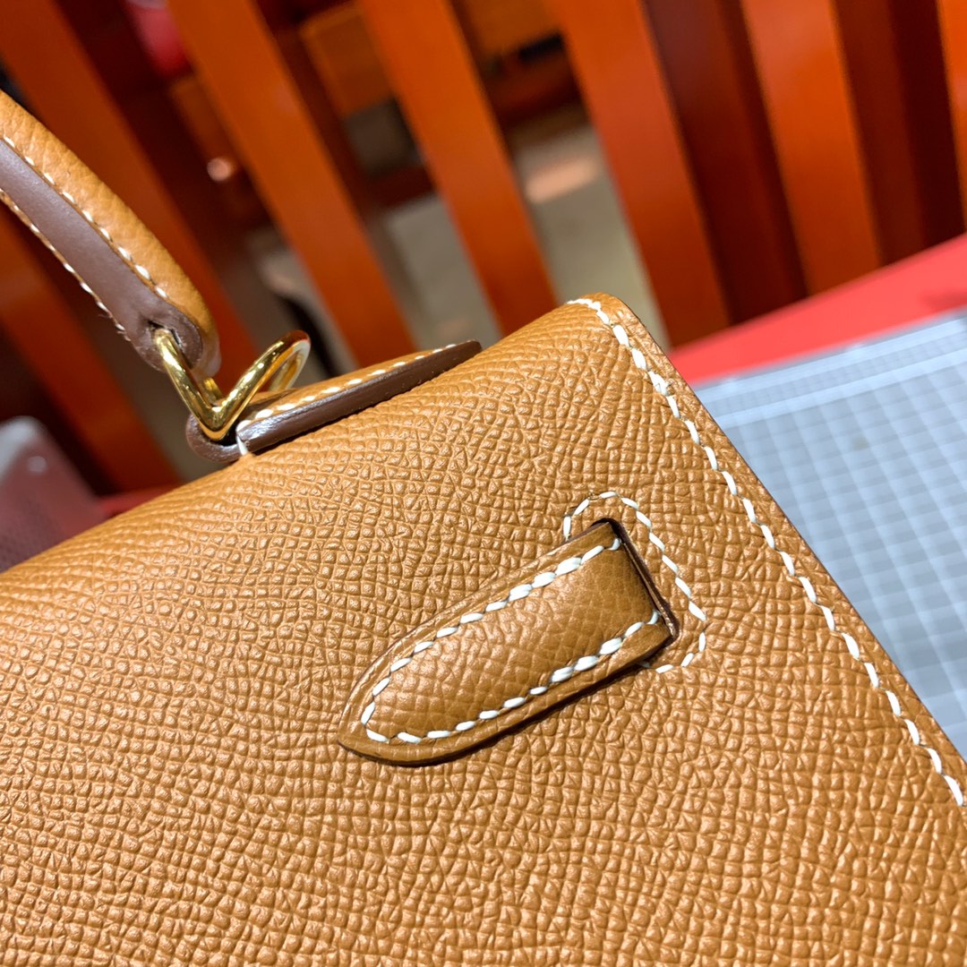 爱马仕Kelly女包 Hermes Kelly25CM 土黄色顶级Epsom牛皮凯莉包 金扣