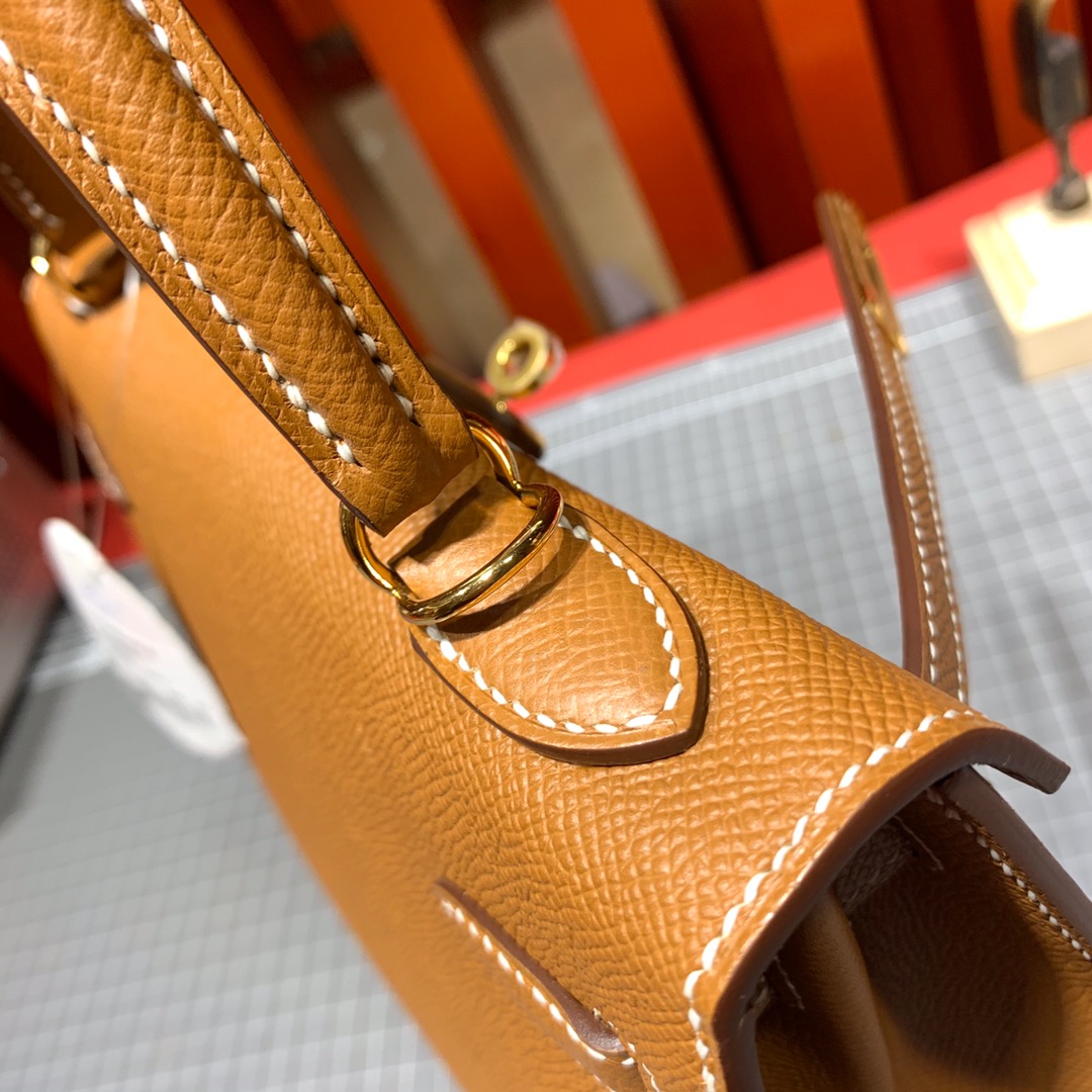 爱马仕Kelly女包 Hermes Kelly25CM 土黄色顶级Epsom牛皮凯莉包 金扣