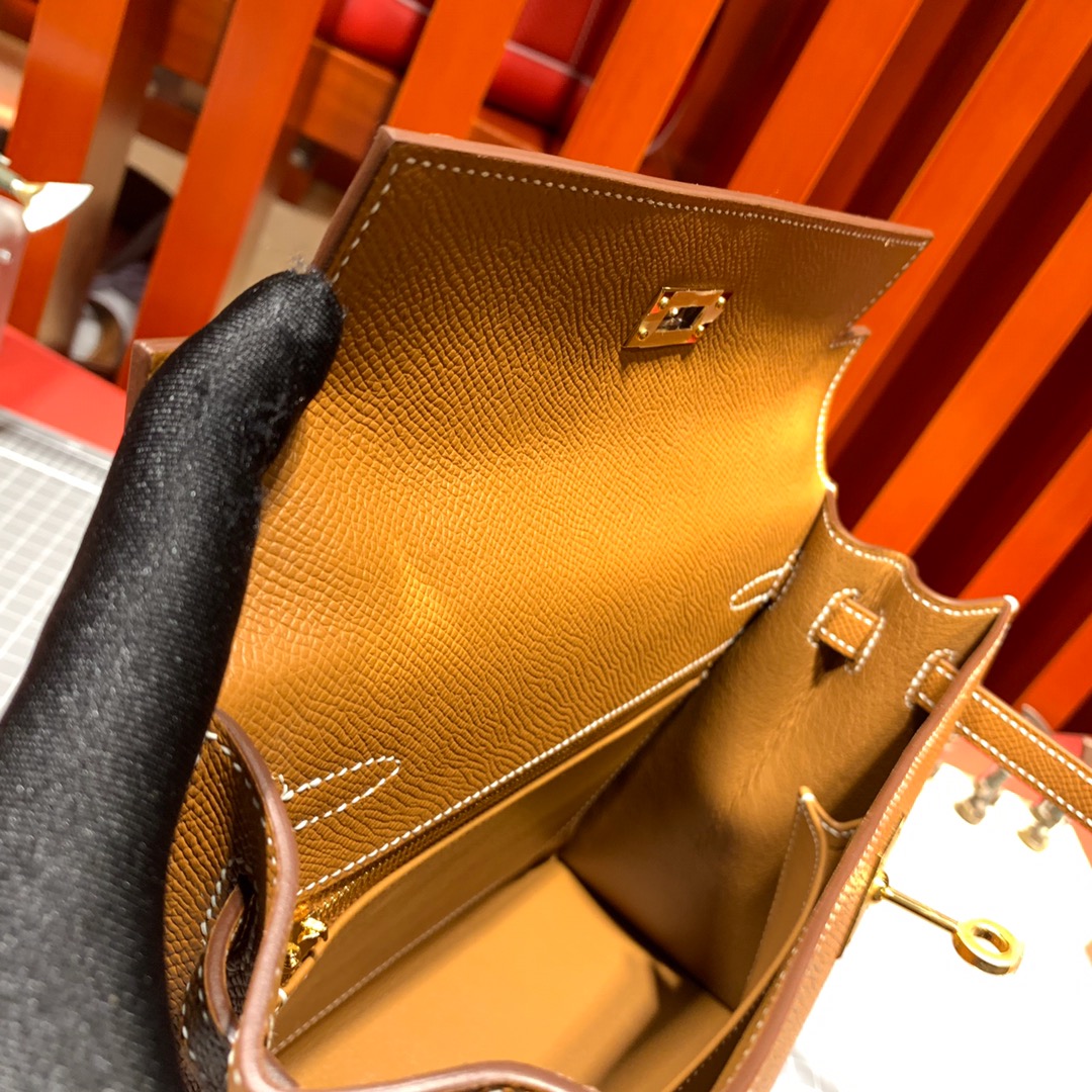 爱马仕Kelly女包 Hermes Kelly25CM 土黄色顶级Epsom牛皮凯莉包 金扣