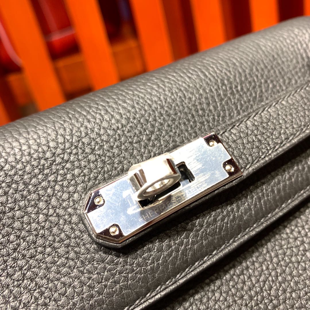 爱马仕新款女包 Hermes Kelly ado20CM 黑色进口Togo皮双肩包后背包 银扣