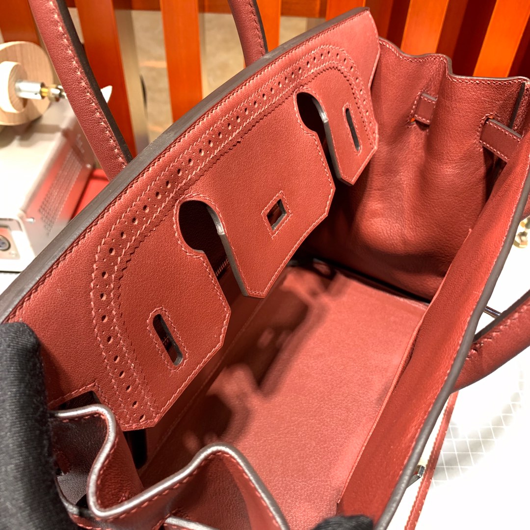 Hermes Birkin30CM 爱马仕蕾丝铂金包 57波尔多酒红牛皮拼帆布 银扣