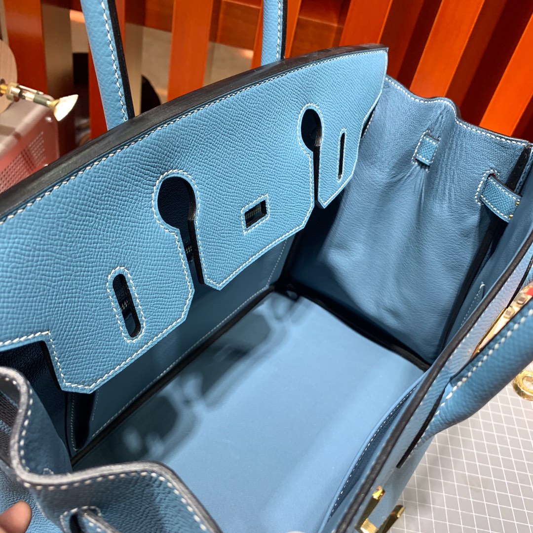 爱马仕Birkin包包 Hermes Birkin25CM 75牛仔蓝手掌纹牛皮 银扣