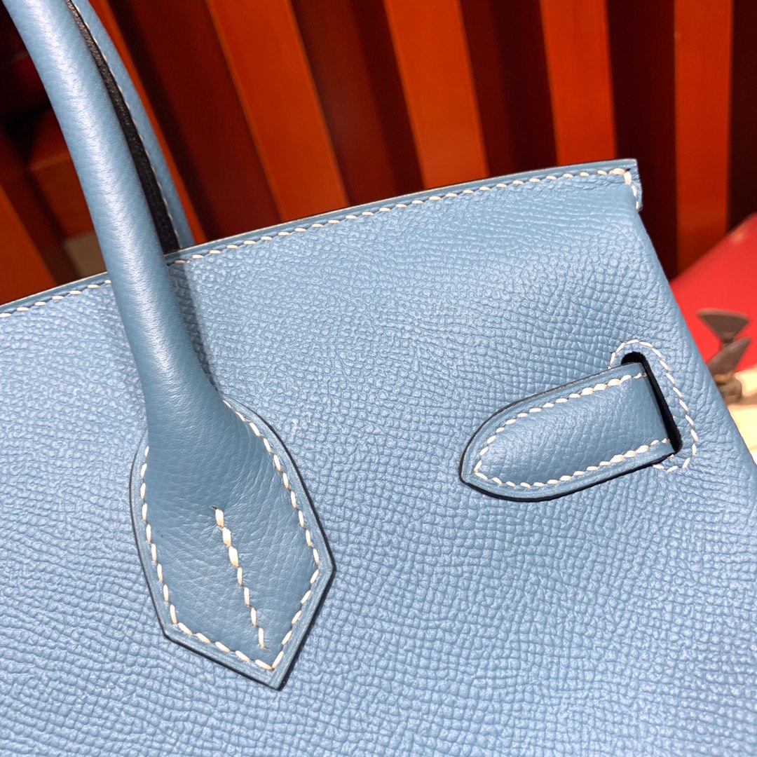 爱马仕Birkin包包 Hermes Birkin25CM 75牛仔蓝手掌纹牛皮 银扣