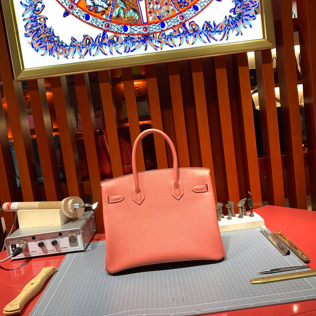 爱马仕包包官网 Hermes Birkin25CM L5龙虾粉进口Epsom牛皮铂金包 银扣