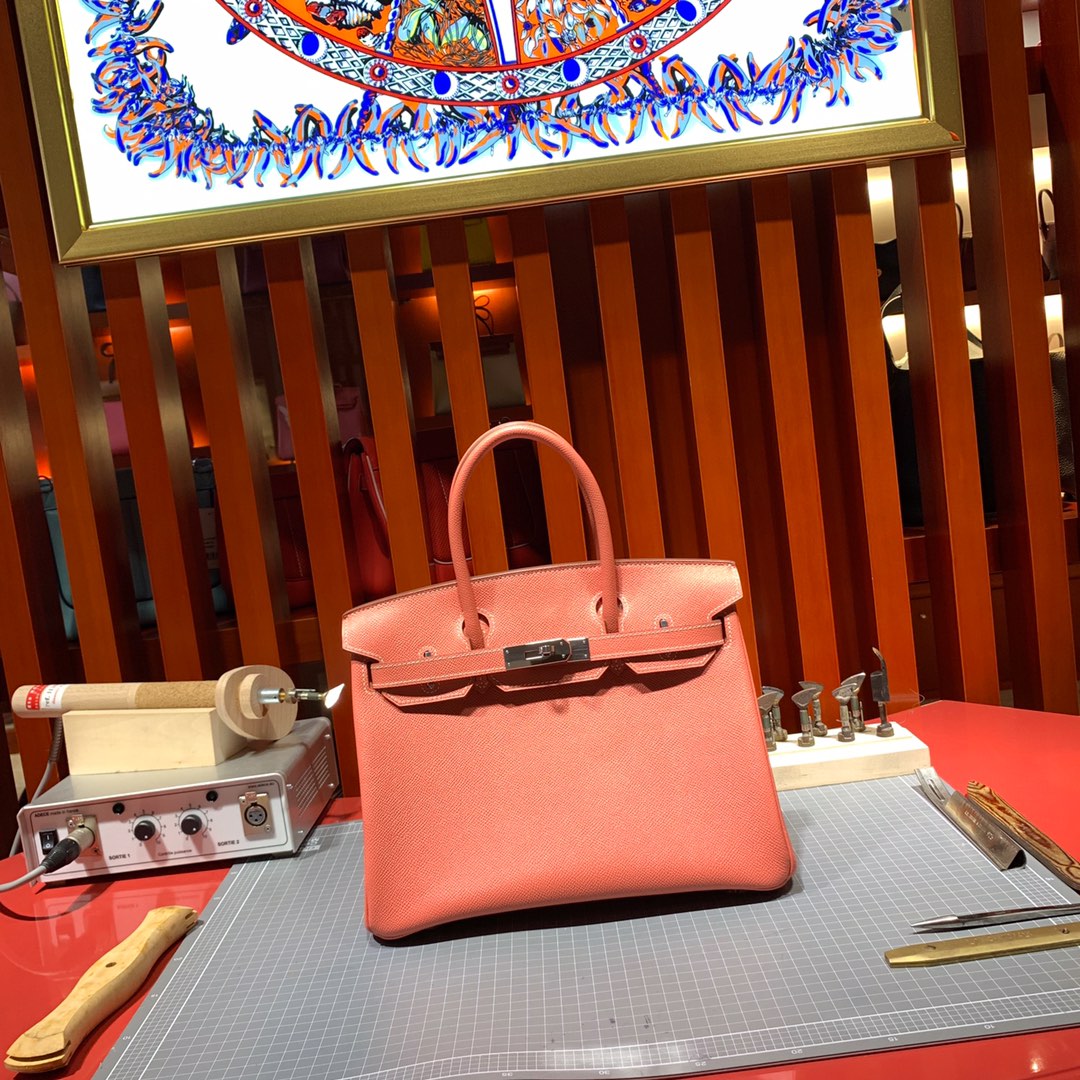 爱马仕包包官网 Hermes Birkin25CM L5龙虾粉进口Epsom牛皮铂金包 银扣