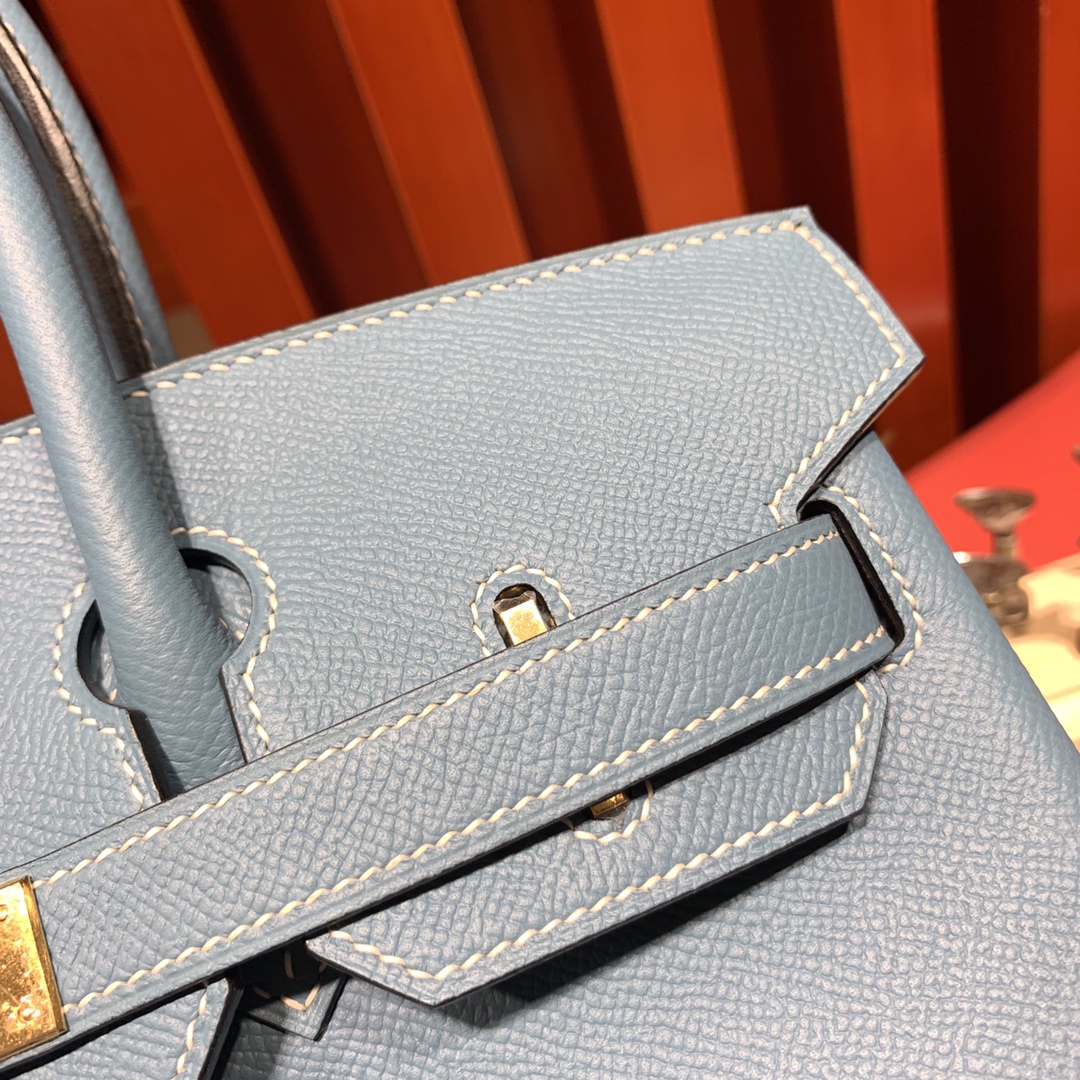 爱马仕Birkin包包 Hermes Birkin25CM 75牛仔蓝手掌纹牛皮 银扣