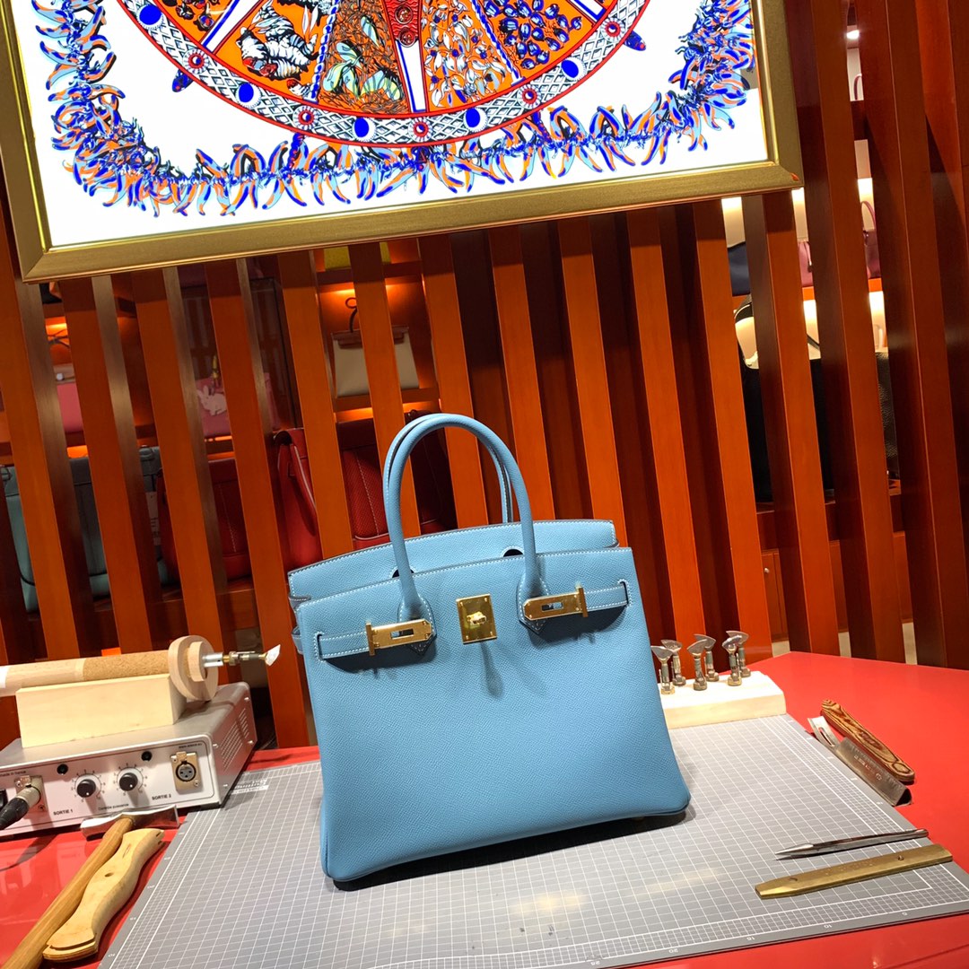 爱马仕Birkin包包 Hermes Birkin25CM 75牛仔蓝手掌纹牛皮 银扣