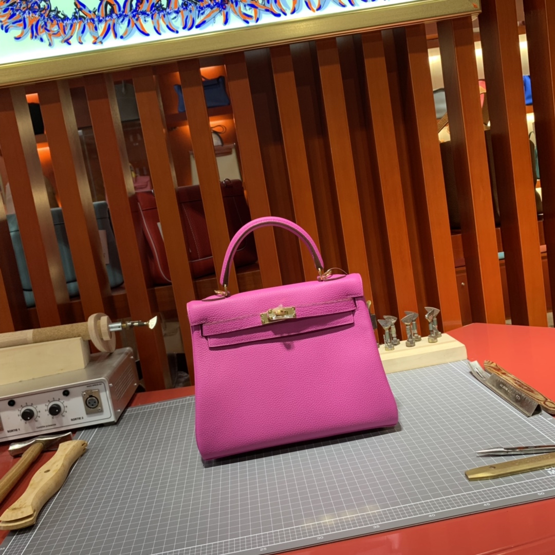 现货 Hermes Kelly25CM 爱马仕9I玉兰紫顶级Togo小牛皮凯莉包 金扣/银扣