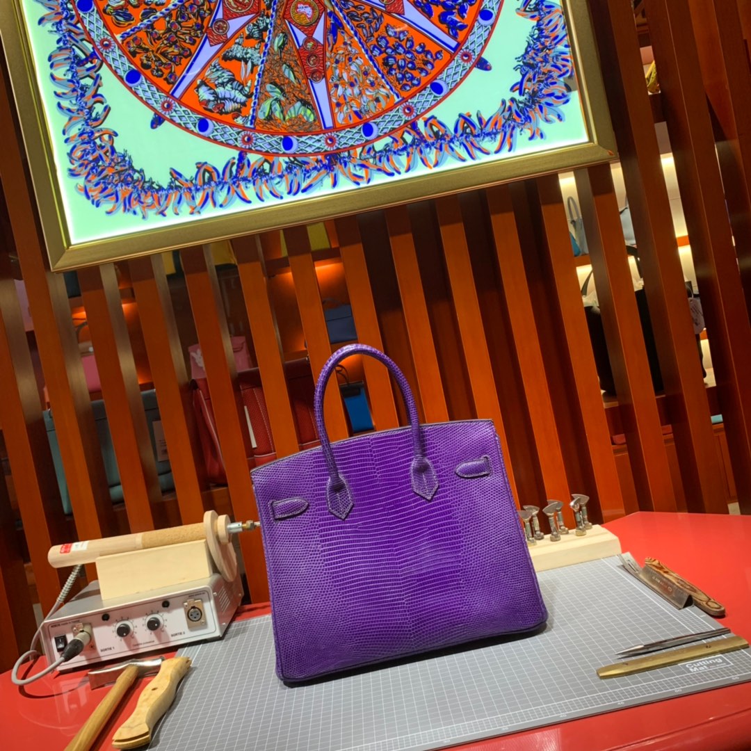 Hermes新款女包 爱马仕梦幻稀有蜥蜴皮铂金包Birkin30CM 金扣