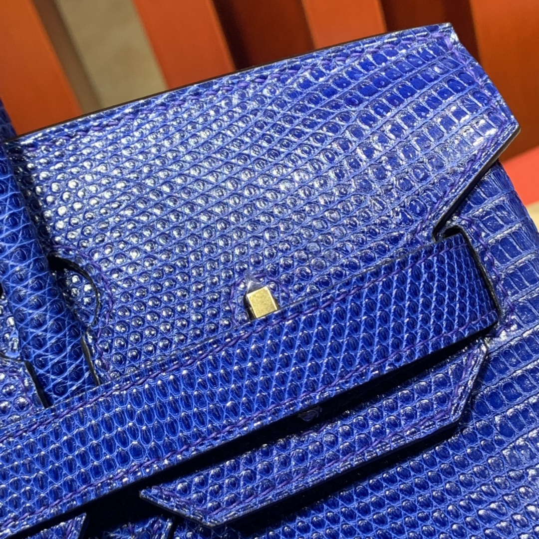 爱马仕铂金包价格 Hermes Birkin30CM 电光蓝蜥蜴皮Birkin包包 金扣