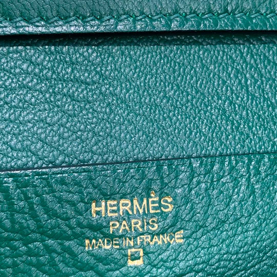 爱马仕Bearn短款钱夹 Hermes黑色鳄鱼皮内拼孔雀绿经典钱包 金扣