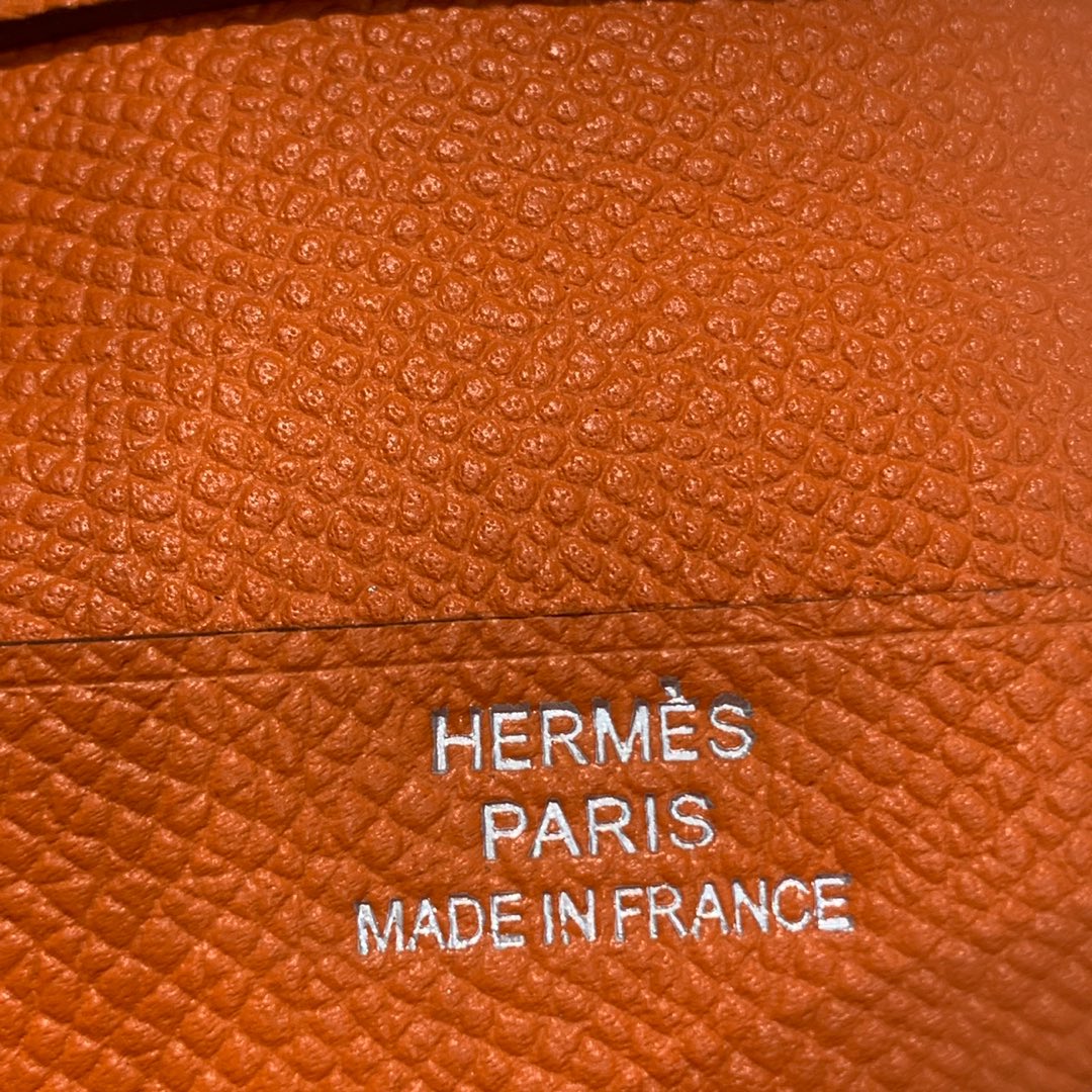 Hermes经典款钱夹 爱马仕橙色Epsom皮Bearn短款钱包 银扣